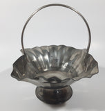 Vintage Genuine Pewter Frilled Metal Pedestal Dish with Handle