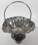 Vintage Genuine Pewter Frilled Metal Pedestal Dish with Handle