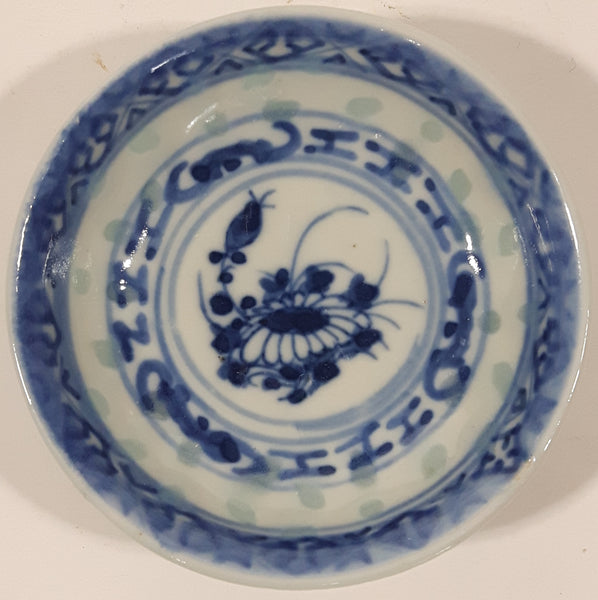 Vintage Chinese Blue and White Translucent Flower Decor Transferware Small 2 5/8" Porcelain Finger Bowl Dish