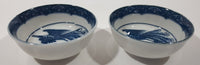 Set of 2 Vintage Chinese Blue and White Bird in Flight Over Flowers 3" Porcelain Nut Serving Bowl Dish