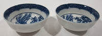 Set of 2 Vintage Chinese Blue and White Bird in Flight Over Flowers 3" Porcelain Nut Serving Bowl Dish
