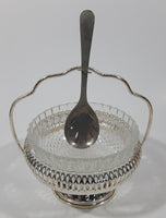 Vintage Mayell Glass Condiment Serving Dish in Silver Plated Basket Holder with Spoon