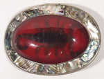 Vintage Alpaca Real Scorpion in Red Lucite with Abalone Mother of Pearl Border Silver Metal Belt Buckle