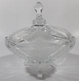 Vintage Hand Cut 24% Leaded Crystal Glass 5 3/4" Tall Tri-Footed Candy Dish Bowl with Lid Made in Yugoslavia