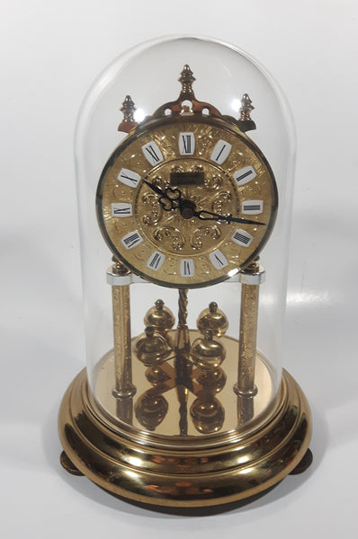 Vintage Hermle Quartz 9 1/4" Tall Plastic Dome Brass Anniversary Clock Battery Operated