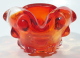 Rare Vintage Murano Style Orange and Red Large Bubbles Art Glass Triple Rest Ash Tray