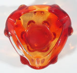 Rare Vintage Murano Style Orange and Red Large Bubbles Art Glass Triple Rest Ash Tray