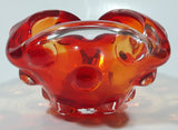 Rare Vintage Murano Style Orange and Red Large Bubbles Art Glass Triple Rest Ash Tray