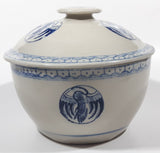 Vintage Chinese Phoenix or Crane Bird Blue and White Heavy Stoneware Soup Rice Tureen Bowl with Lid