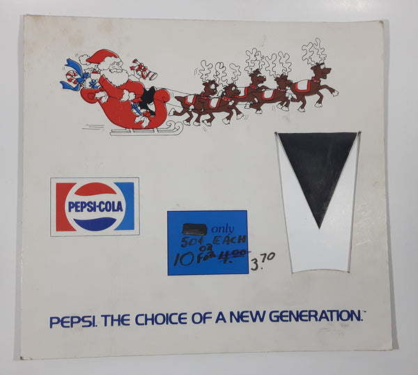 Vintage Pepsi Cola The Choice Of A New Generation Santa Claus and Reindeer 12 3/4" x 14" Cardboard Store Advertising Sign