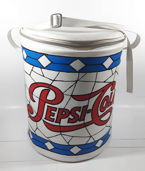 Vintage Pepsi Cola Can Shaped 13 1/2" Tall White Faux Leather Covered Beverage Drink Camping Cooler