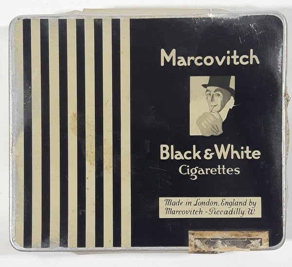 Vintage Marcovitch Black & White Cigarettes 20 Count Tin Metal Holder Case