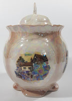 Rare Vintage Old Coach House York Woolhampton Bristol Stratford Iridescent White Peach 7 1/2" Tall Jar with Lid