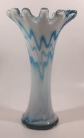 Blue and White Coral 11 1/4" Art Glass Vase