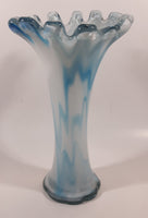 Blue and White Coral 11 1/4" Art Glass Vase