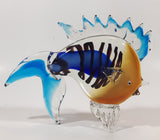 Blue Orange Black Clear Tropical Fish 7 1/4" Long Art Glass Sculpture Figurine