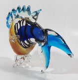 Blue Orange Black Clear Tropical Fish 7 1/4" Long Art Glass Sculpture Figurine
