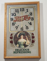 Vintage Pepsi-Cola Delicious Refreshing Soda Pop Lady Wood Framed Glass Mirror Advertising Clock 13 1/4" x 21 1/4"