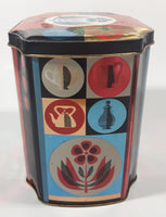 Vintage Colorful Teapot Themed 5 1/2" Tall Tin Metal Container
