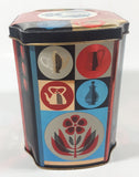 Vintage Colorful Teapot Themed 5 1/2" Tall Tin Metal Container