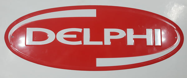 Delphi Technology Automotive Parts Embossed Oval Shaped Red Tin Metal Sign 9" x 24" GM Racing