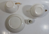 White and Gold Trim Combination Teapot Tea Cup Ceramic Collectible