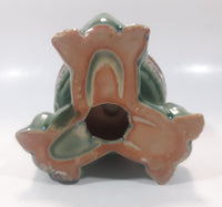 Vintage Three Green Frog 4 1/2" Wide Glazed Brown Pottery Bowl Planter