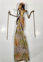Antique Indonesian Wayang Golek 24" Hand Made Wood Theater Puppet In Traditional Batik Clothing