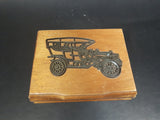 1980s Wooden Playing Card Box w/ Model-T Brass Decor - No cards - Treasure Valley Antiques & Collectibles