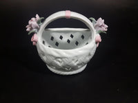 Vintage Porcelain Glass Floral Rose Woven Pattern Easter Basket Decor - Treasure Valley Antiques & Collectibles